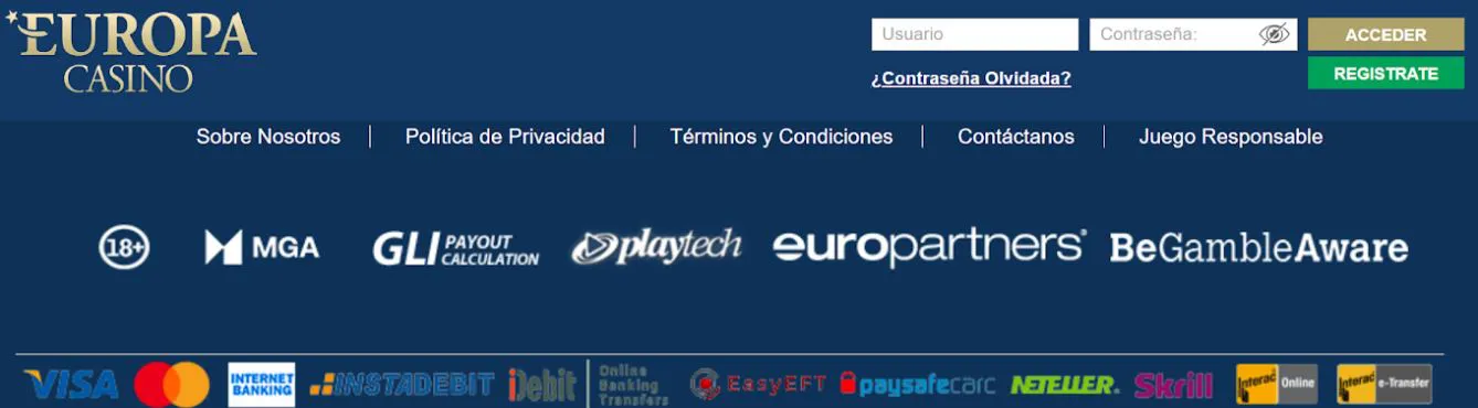 Europa casino pagos